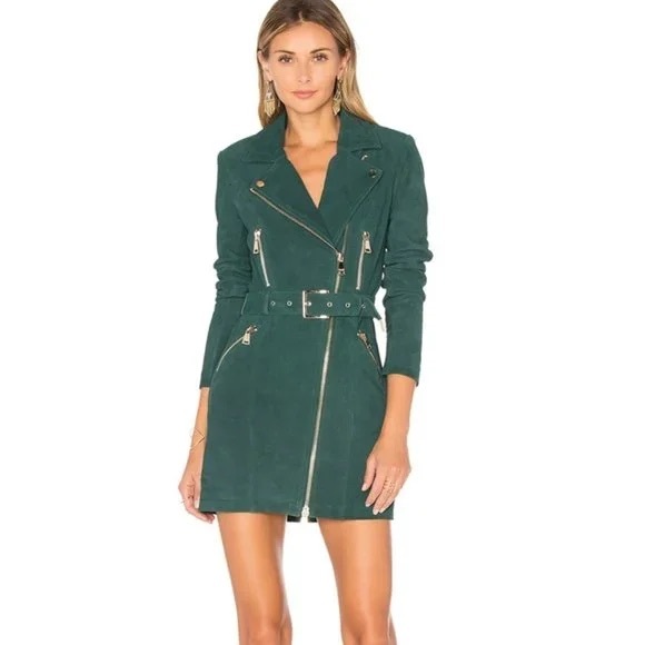 REVOLVE Other - X BY NBD Nicole Petrol Green Suede Coat Dress Sz2